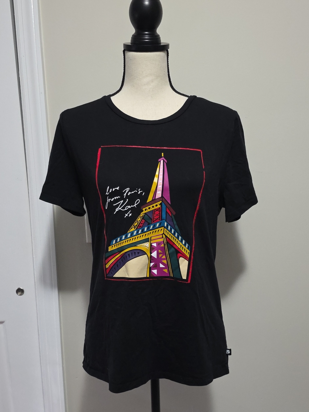 Karl Lagerfeld Paris Love From Paris Eiffel Tower Colorful Graphic Tee Shirt Med